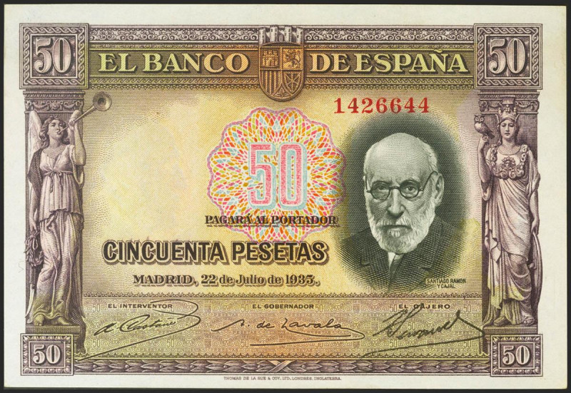50 Pesetas. 22 de Julio de 1935. Sin serie. (Edifil 2021: 366). Apresto original...