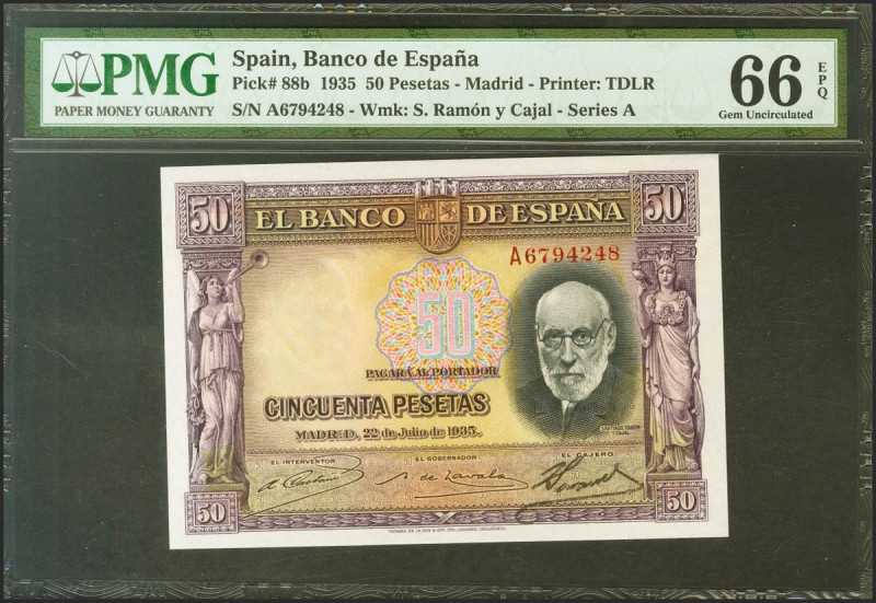 50 Pesetas. 22 de Julio de 1935. Serie A. (Edifil 2021: 366a, Pick: 88b). Rarísi...