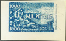 Prueba de anverso en color azul de un billete No Emitido de la Generalitat de Catalunya de 1000 Pesetas, según el decreto del 21 de Diciembre de 1936....