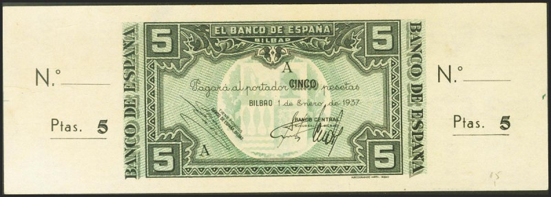 5 Pesetas. 1 de Enero de 1937. Sucursal de Bilbao, antefirma Banco Central. Seri...