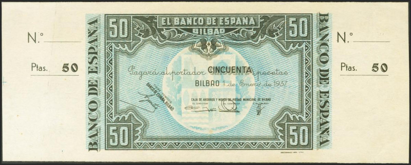 50 Pesetas. 1 de Enero de 1937. Sucursal de Bilbao, antefirma Caja de Ahorros y ...