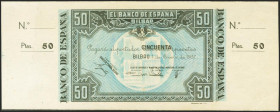 50 Pesetas. 1 de Enero de 1937. Sucursal de Bilbao, antefirma Caja de Ahorros y Monte de Piedad Municipal de Bilbao. Sin serie y sin numeración, con a...