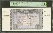 1000 Pesetas. 1 de Enero de 1937. Sucursal de Bilbao, antefirma Banco del Comercio. Sin serie y sin numeración, con ambas matrices. (Edifil 2021: NE27...
