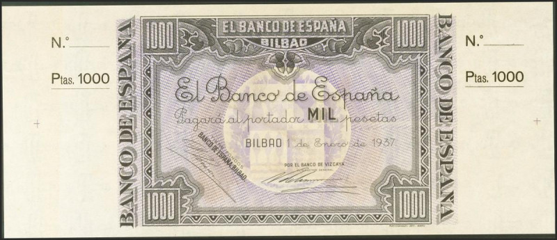 1000 Pesetas. 1 de Enero de 1937. Sucursal de Bilbao, antefirma Banco de Vizcaya...