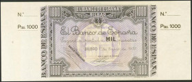 1000 Pesetas. 1 de Enero de 1937. Sucursal de Bilbao, antefirma Banco de Vizcaya. Sin serie y sin numeración, con ambas matrices. (Edifil 2021: NE27g)...
