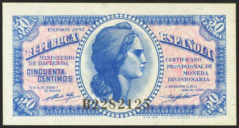 50 Céntimos. 1937. Serie B. (Edifil 2021: 391). Apresto original. SC.