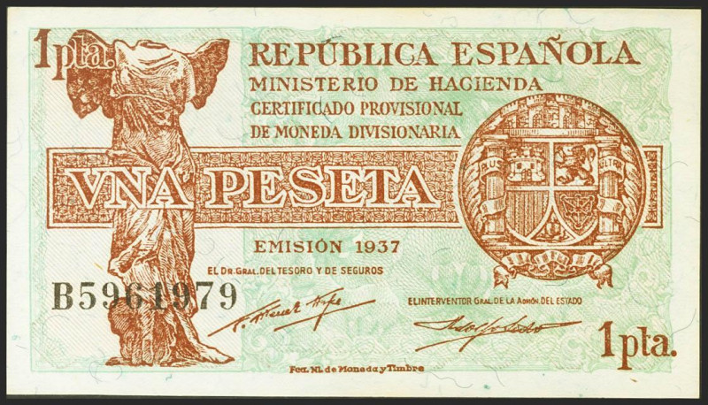 1 Peseta. 1937. Serie B. (Edifil 2021: 391). Apresto original. SC.