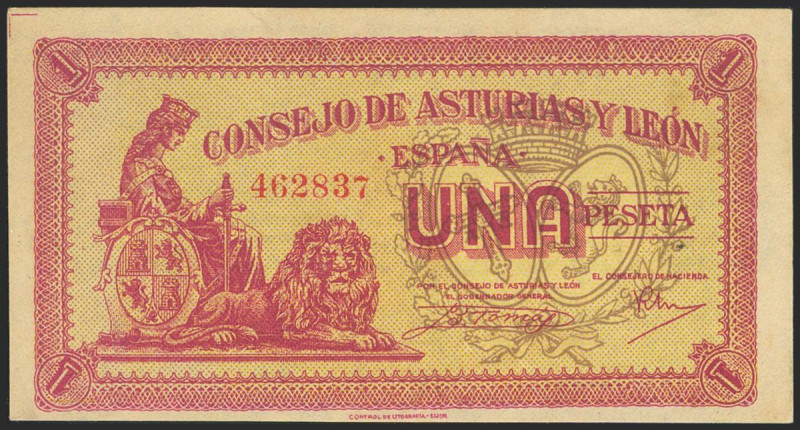 1 Peseta. 1937. Asturias y León. Sin serie. (Edifil 2021: 397). Apresto original...
