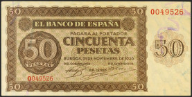 50 Pesetas. 21 de Noviembre de 1936. Serie O. (Edifil 2021: 420a). EBC.