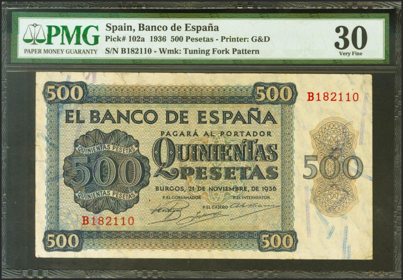 500 Pesetas. 24 de Noviembre de 1936. Serie B. (Edifil 2021: 422a, Pick: 102a). ...