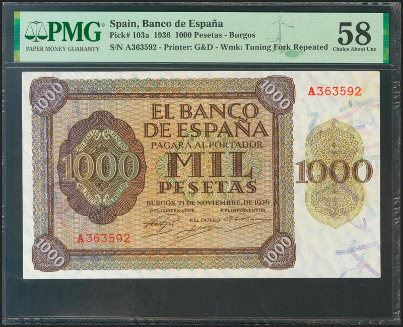 1000 Pesetas. 21 de Noviembre de 1936. Serie A. (Edifil 2017: 423). Inusual así....