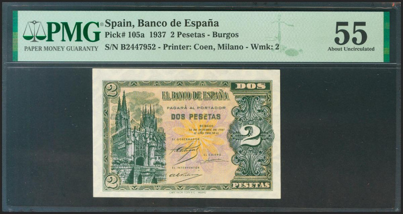 2 Pesetas. 12 de Octubre de 1937. Serie B. (Edifil 2021: 426a, Pick: 105a). EBC+...