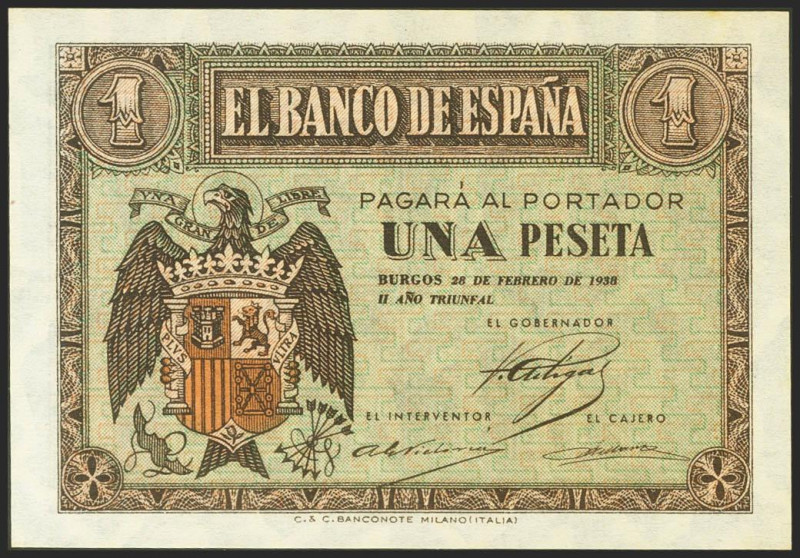 1 Peseta. 28 de Febrero de 1938. Serie F. (Edifil 2021: 427a). Conserva todo su ...