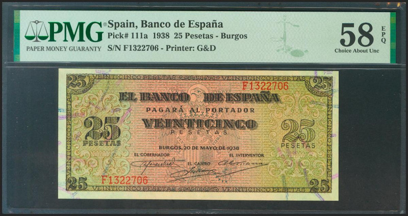 25 Pesetas. 20 de Mayo de 1938. Serie F. (Edifil 2021: 430a, Pick: 111a). Aprest...