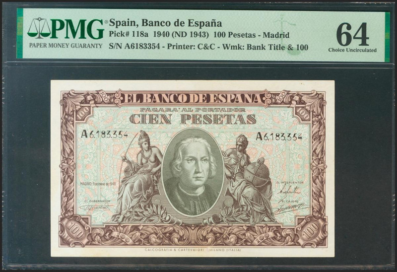 100 Pesetas. 9 de Enero de 1940. Serie A. (Edifil 2021: 438, Pick: 118a). Inusua...