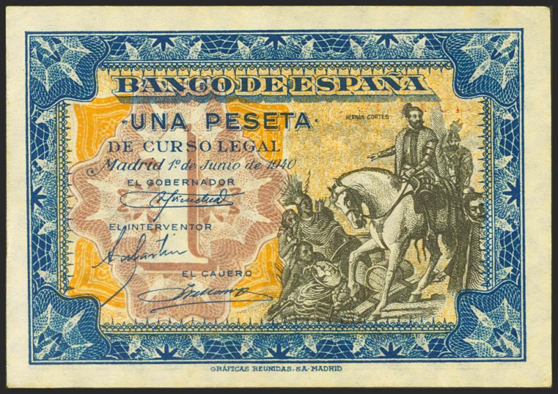 1 Peseta. 1 de Junio de 1940. Serie A. (Edifil 2021: 441a). Conserva gran parte ...