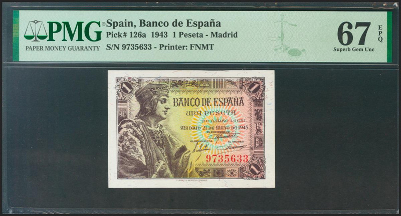 1 Pesetas. 21 de Mayo de 1943. Sin serie. (Edifil 2021: 447, Pick: 126a). Raro e...