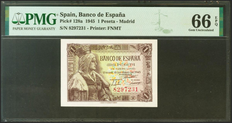 1 Peseta. 15 de Junio de 1945. Sin serie. (Edifil 2021: 448, Pick: 128a). Aprest...