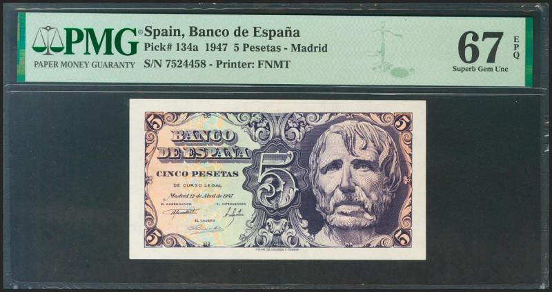 5 Pesetas. 12 de Abril de 1947. Sin serie. (Edifil 2021: 454, Pick: 134a). Rarís...