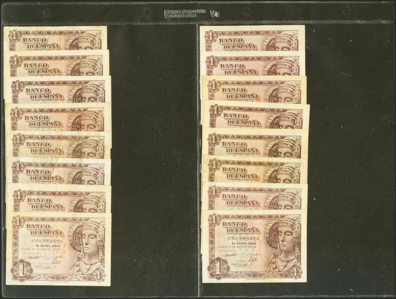 Interesante conjunto de 16 billetes de 1 Peseta, emitidos el 19 de Junio de 1948...