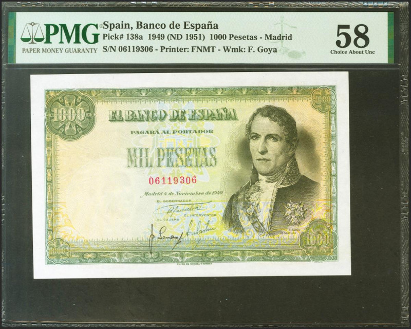 1000 Pesetas. 4 de Noviembre de 1949. Sin serie. (Edifil 2021: 458, Pick: 138a)....