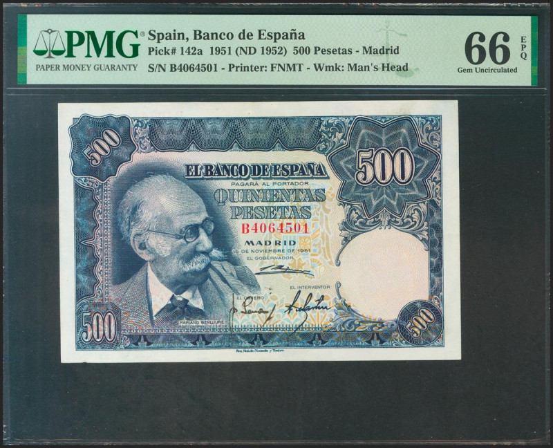 500 Pesetas. 15 de Noviembre de 1951. Serie B. (Edifil 2021: 460a, Pick: 142a). ...