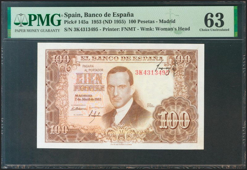 100 Pesetas. 7 de Abril de 1953. Error firma de cajero invertida e impresa en la...