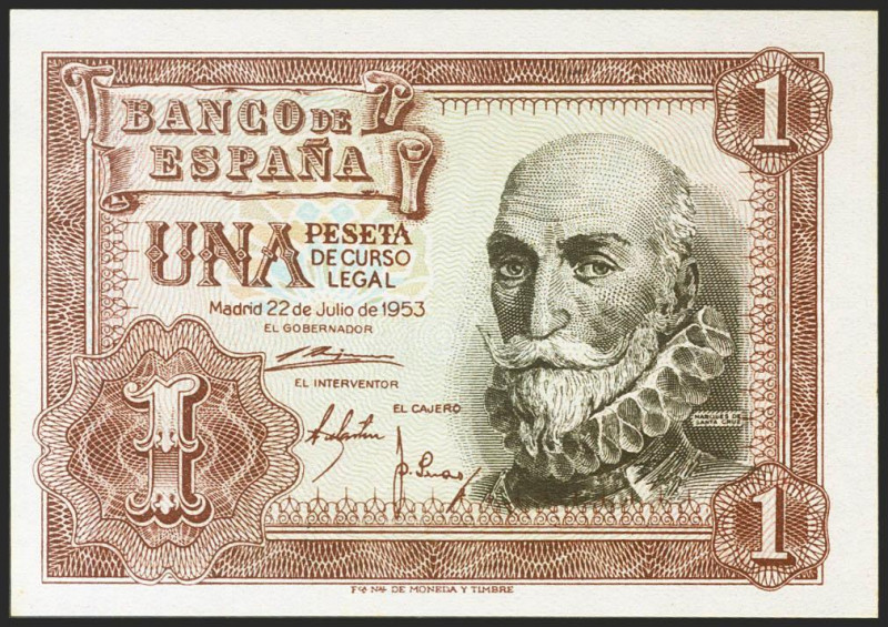 1 Peseta. 22 de Junio de 1953. Serie B. (Edifil 2021: 465a). Apresto original. E...