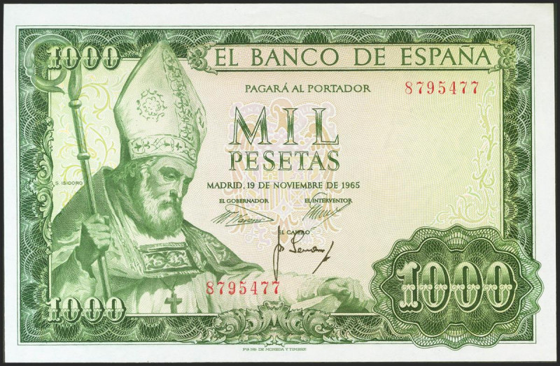 1000 Pesetas. 19 de Noviembre de 1965. Sin serie. (Edifil 2021: 471). Inusual en...