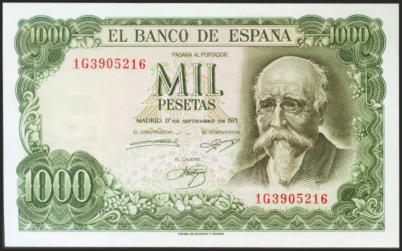 1000 Pesetas. 17 de Septiembre de 1971. Serie 1G. (Edifil 2021: 474c). Apresto o...