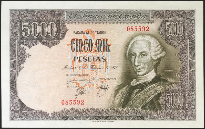 5000 Pesetas. 6 de Febrero de 1976. Sin serie y numeración baja. (Edifil 2021: 4...