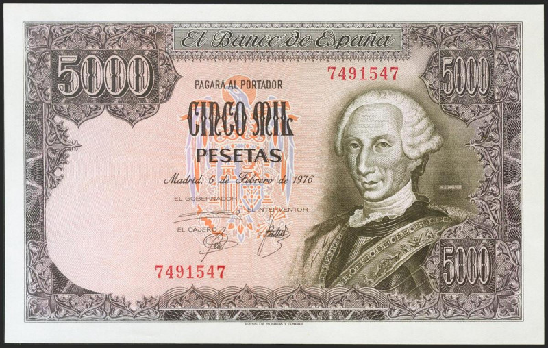 5000 Pesetas. 6 de Febrero de 1976. Sin serie. (Edifil 2021: 475). SC.