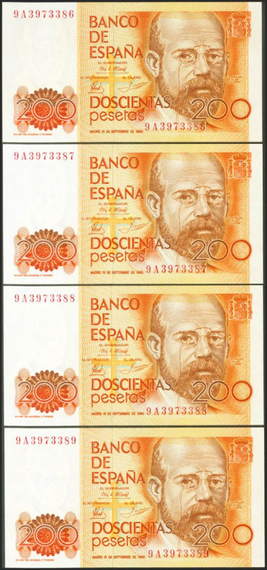 Conjunto de 4 billetes correlativos de 200 Pesetas emitidos el 16 de Septiembre ...