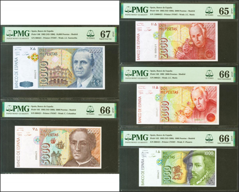 Serie completa de 5 billetes de la emisión de 1992 (incluyendo el de 2000 Peseta...