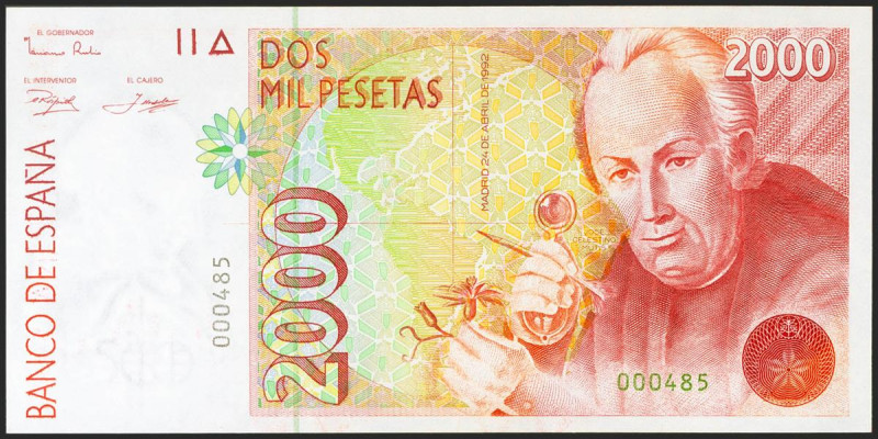 2000 Pesetas. 24 de Abril de 1992. Sin serie y numeración bajísima. (Edifil 2021...