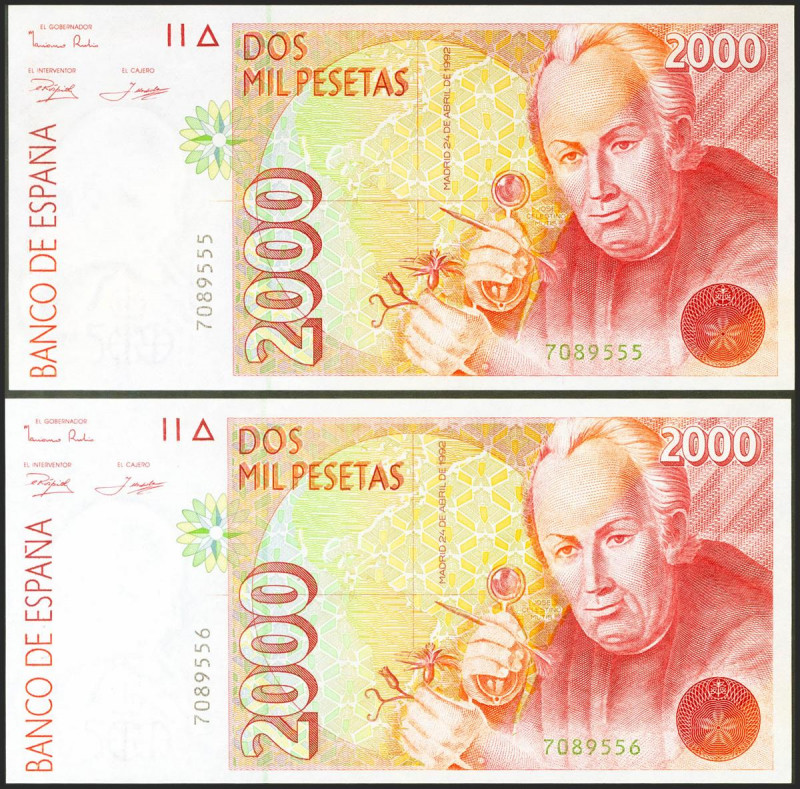 2000 Pesetas. 24 de Abril de 1992. Pareja correlativa. Sin serie. (Edifil 2021: ...