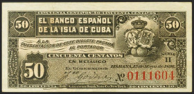 BANCO ESPAÑOL DE LA ISLA DE CUBA. 50 Centavos. 15 de Agosto de 1896. Serie H. (Edifil 2021: 70). Apresto original. SC.