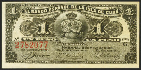 BANCO ESPAÑOL DE LA ISLA DE CUBA. 1 Peso. 15 de Mayo de 1896. Serie G. (Edifil 2021: 71). Apresto original. SC.