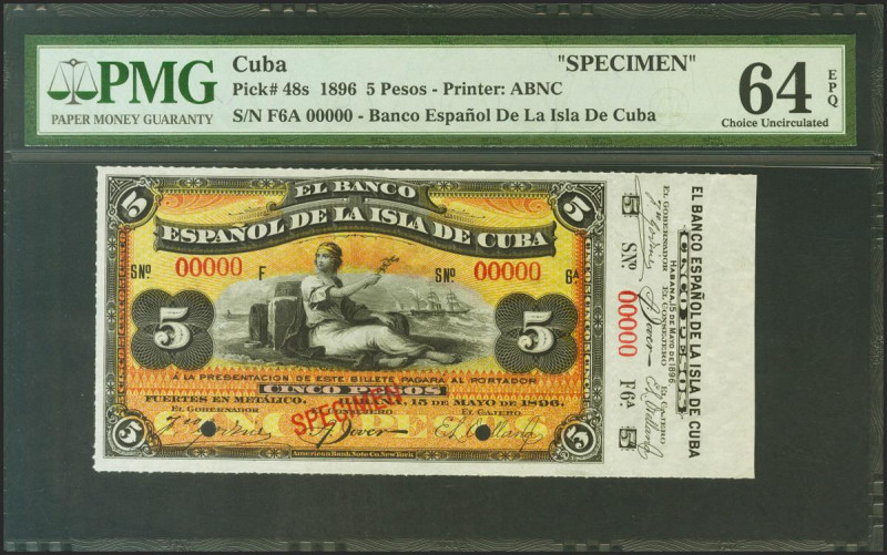 BANCO ESPAÑOL DE LA ISLA DE CUBA. 5 Pesos. 16 de Agosto de 1896. Serie F, matriz...