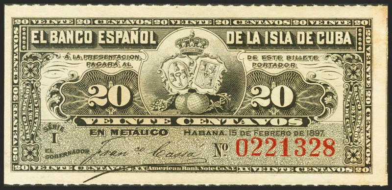 BANCO ESPAÑOL DE LA ISLA DE CUBA. 20 Centavos. 15 de Febrero de 1897. Serie I. (...