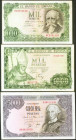 Conjunto de 3 billetes del Banco de España, 1000 Pesetas de 1965 sin serie, 1000 Pesetas de 1965 con serie especial 9C y 5000 Pesetas de 1976 con seri...