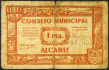 ALCAÑIZ (TERUEL). 1 Peseta. Junio 1937. (González: 298). MBC-.