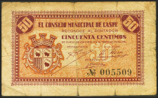 CASPE (HUESCA). 50 Céntimos. (1937ca). (González: 1738). BC.