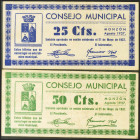 MONZON (HUESCA). 25 Céntimos y 50 Céntimos. Agosto de 1937. (González: 3677, 3678). EBC/EBC-.