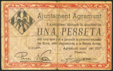 AGRAMUNT (BARCELONA). 1 Peseta. Marzo 1937. (González: 6013). MBC-.
