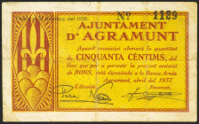 AGRAMUNT (BARCELONA). 50 Céntimos. Abril 1937. (González: 6014). Inusual. MBC.