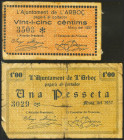 ARBOC (TARRAGONA). 25 Céntimos y 1 Peseta. Mayo 1937. (González: 6315, 6316). BC/RC.