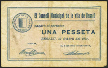 BESALU (GERONA). 1 Peseta. 10 de Abril de 1937. (González: 7044). MBC.