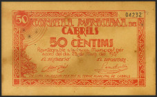 CABRILS (BARCELONA). 50 Céntimos. Mayo 1937. Sin serie. (González: 7243). MBC.