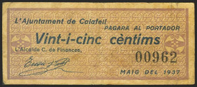 CALAFELL (TARRAGONA). 25 Céntimos. Mayo 1937. (González: 7270). MBC.